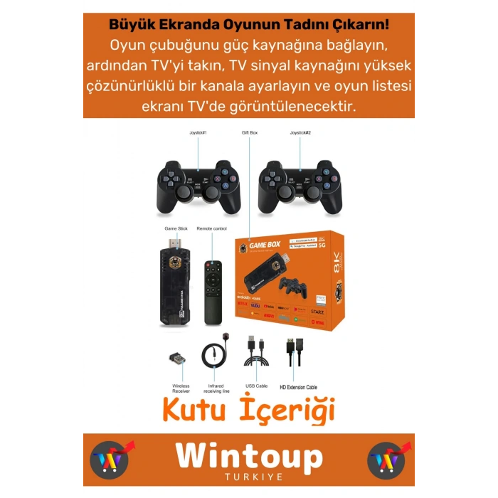 Taşınabilir Android Tv Game Box Oyun Konsolu 64 gb Ultra Hd