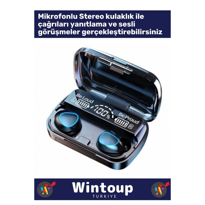 Powerbankli Bluetooth Kulaklık Şarj Göstergeli Kulak İçi Kablosuz Mikrofonlu Hi-Fi Kulaklık M10