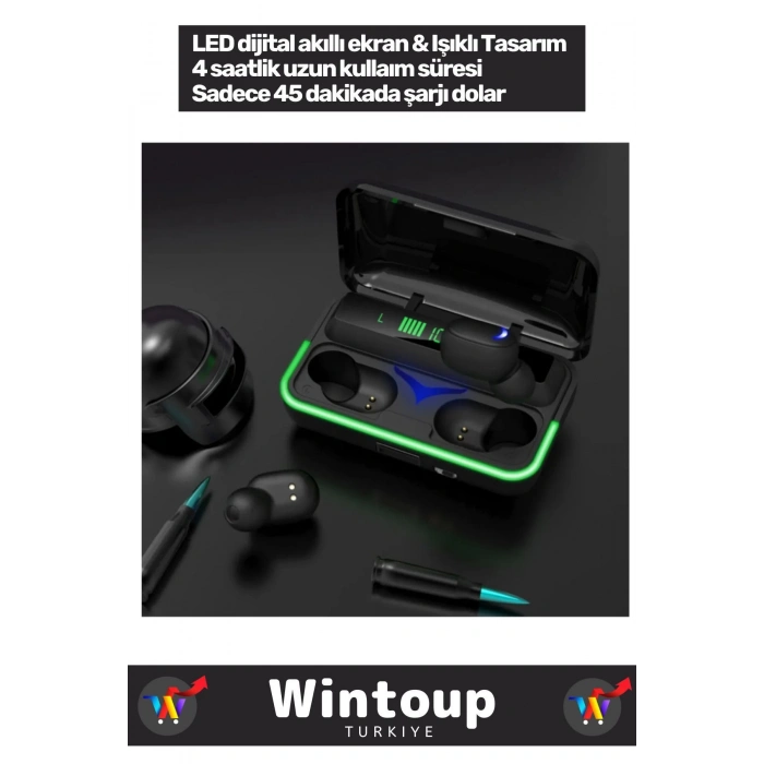 Bluetooth Kulaklık Rgb 1200 Mh Powerbank Toza Dayanıklı Müzik Sporcu Kulaklığı Ios Android Uyumlu