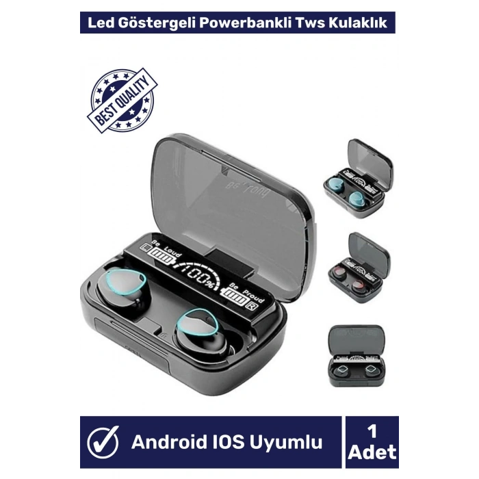 M10 Güçlendirilmiş Versiyon Kulak Içi Tws Bluetooth Kulaklık Led Göstergeli Powerbankli Kablosuz 5.1