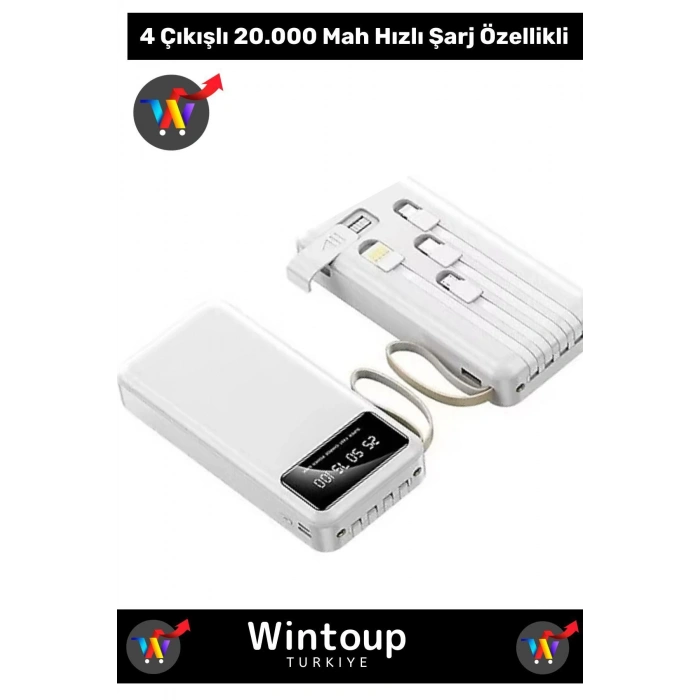 20000 Mah Taşınabilir Hızlı Şarj Cihazı 4 Çıkışlı Powerbank