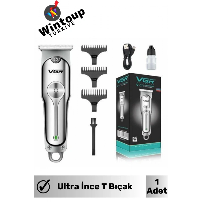 Ultra İnce T Bıçak Mini Tasarım Şarjlı Gümüş Profesyonel Saç Sakal Tıraş Makinesi