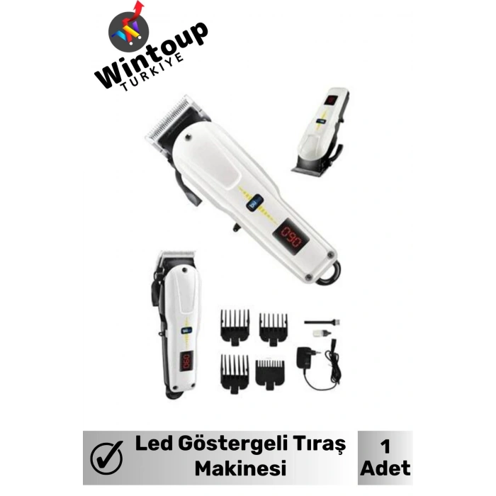 Kablosuz Şarjlı Dijital Göstergeli Saç Sakal Vücut Tıraş Makinesi Beyaz&Kırmızı Renk