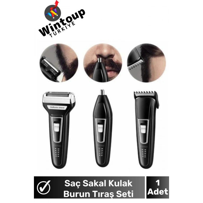 Erkek Tıraş Seti 3in1 Şarjlı Kablosuz Saç Sakal Kulak Burun Kıl Temizleme Makinesi Günlük Tıraş