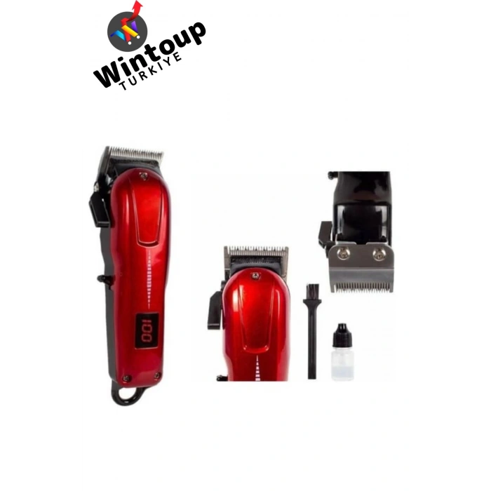 Kablosuz Şarjlı Dijital Göstergeli Saç Sakal Tıraş Makinesi Beyaz&Kırmızı Renk