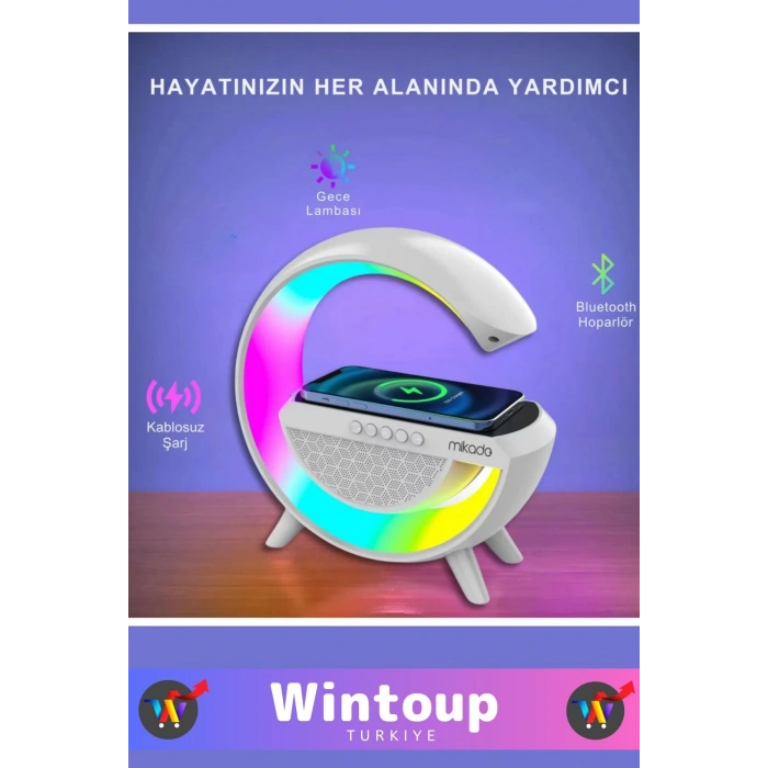 Kablosuz Masaüstü Hoparlörü Şarj Standı Çalar Saat Alarm G Şekil Müzik Makinesi