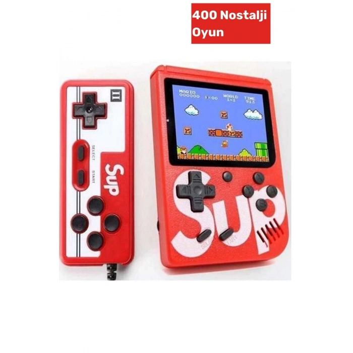 Premium Seri Çift Kol 400 Nostalji Oyunlu Mini Atari Gameboy gamebox Oyun Konsolu Kırmızı