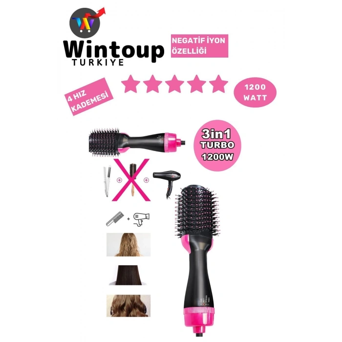 1200w Turbo Saç Şekillendirici&Saç Düzleştirici Fön Tarağı 3in1 Plus Elite