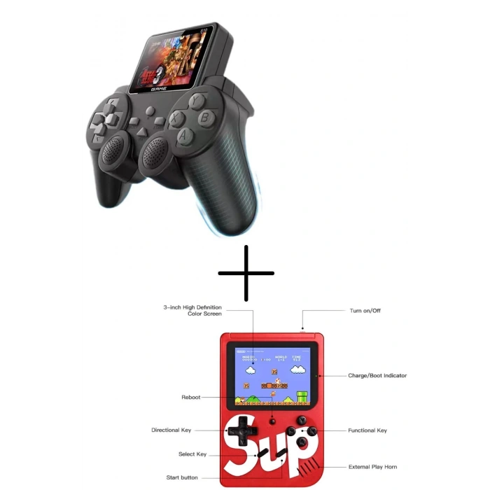 Premium İkili Seri S10 Yeni Model Gamepad+Nostalji Atari 400 Oyun