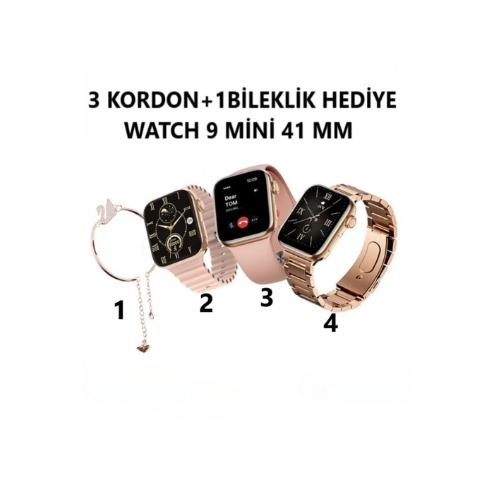 Android&IphoneUyumlu Sesli Arama Bildirim Asistan Özellikli 3 Strap+Bileklik Kadın Akıllı Saat