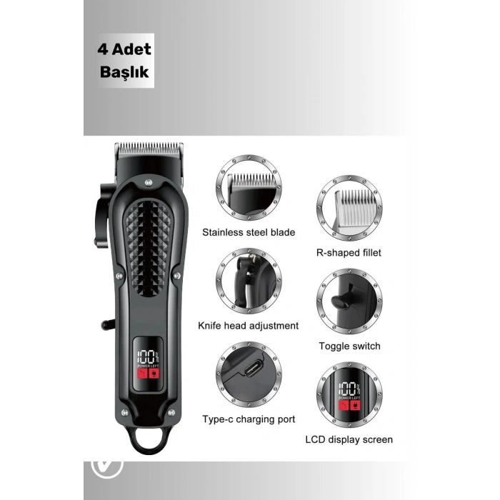 Profesyonel Kuaför Tipi Tıraş Makinesi Şarjlı Dijital Göstergeli Saç Kesim