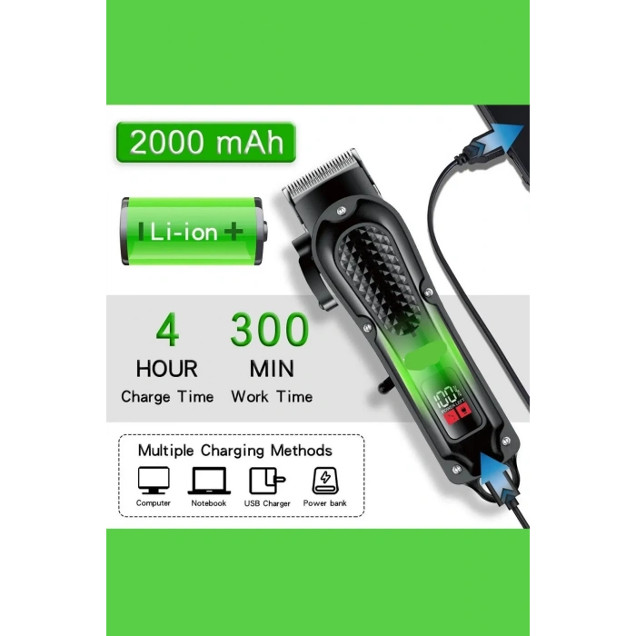 Profesyonel Kuaför Tipi Tıraş Makinesi Şarjlı Dijital Göstergeli Saç Kesim