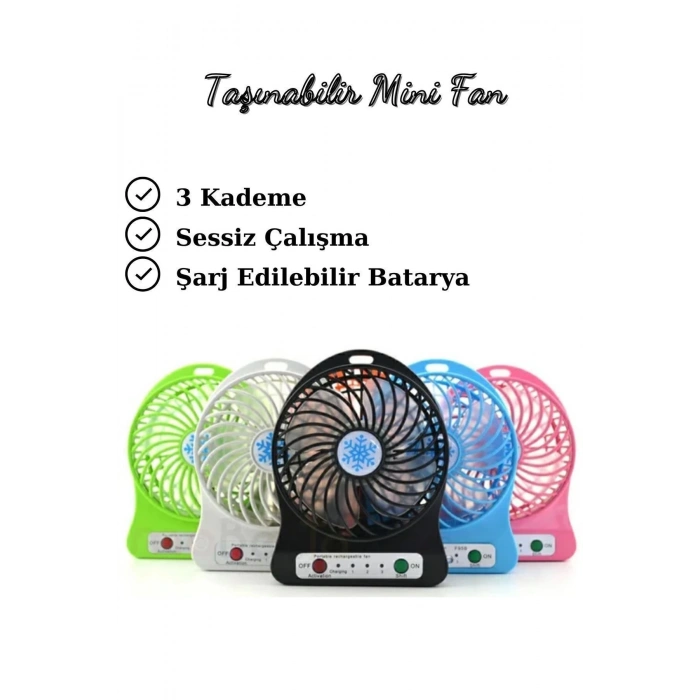 Mini Fan 3 Kademeli Portable Masaüstü Taşınabilir Şarj Edilebilir Fan Ofis İçi Kullanım