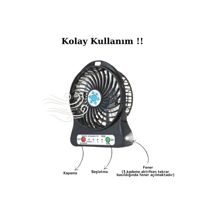Mini Taşınabilir Portatif Fan Şarj Edilebilir 3 Kademeli Vantilatör