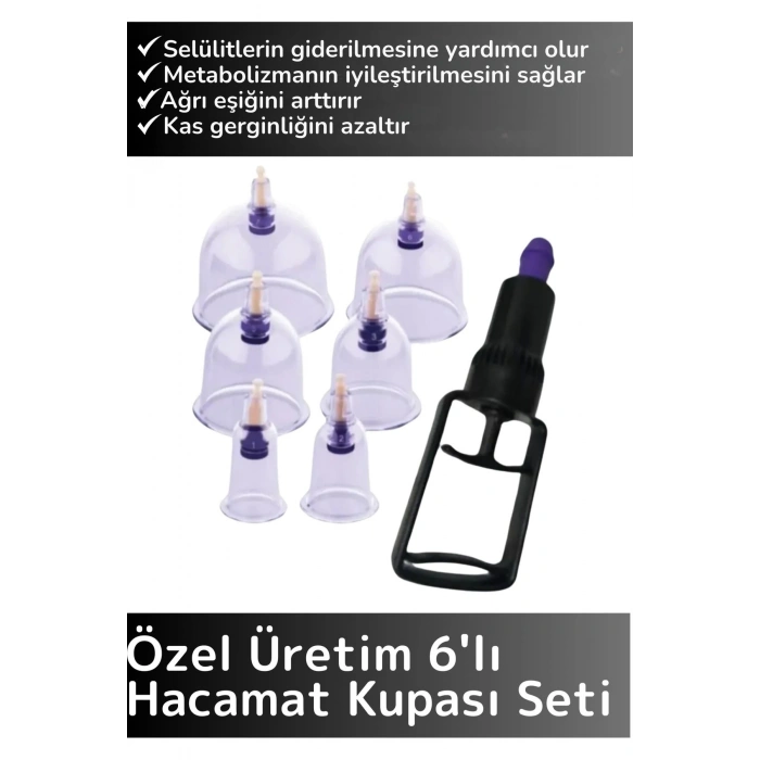 Özel Üretim Yüksek Kaliteli Selülit Çatlak Giderici Vakumlu 6lı Hacamat Kupası Seti