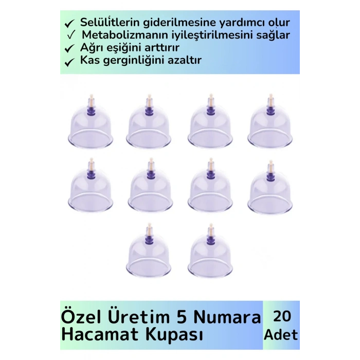 Özel Üretim Yüksek Kaliteli Selülit Çatlak Giderici Vakumlu 5 Numara Hacamat Kupası 20 Adet