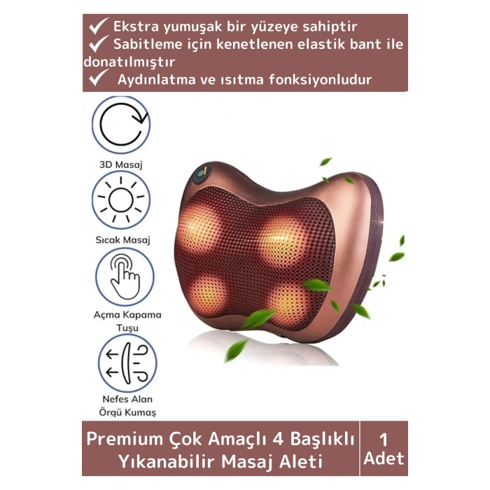 Özel Üretim 4 Başlıklı Yıkanabilir Kılıflı Aydınlatma Kutulu Çok Amaçlı Boyun Omuz Sırt Masaj Aleti
