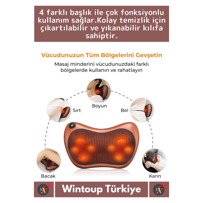 Özel Üretim 4 Başlıklı Yıkanabilir Kılıflı Aydınlatma Kutulu Çok Amaçlı Boyun Omuz Sırt Masaj Aleti