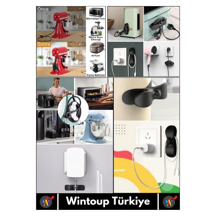 Premium Bilgisayar Notebook Şarj Kablosu Fön Airfryer Mutfak Çok Amaçlı Kablo Sarma Düzenleyici 10Ad