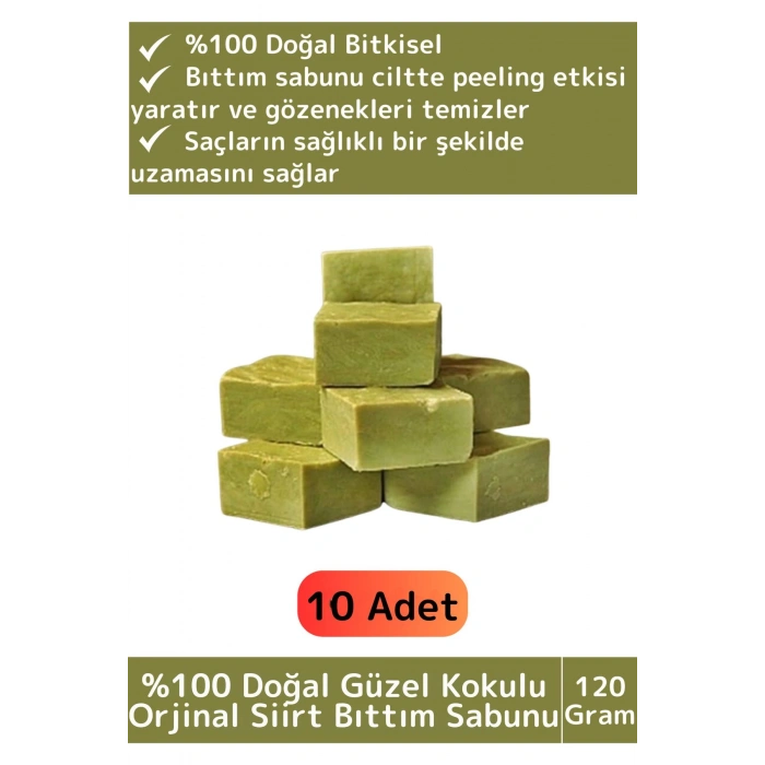 Özel %100 Doğal Güzel Kokulu El Yüz Saç Vücut Cilt Orijinal Bitkisel Siirt Bıttım Sabunu 120Gr 10 Ad