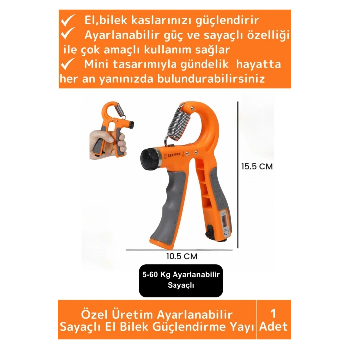Özel Üretim El Bilek Kol Güçlendirici Kas Yapma Ayarlanabilir Sayaçlı Bilek Güçlendirme Yayı 5-60 Kg