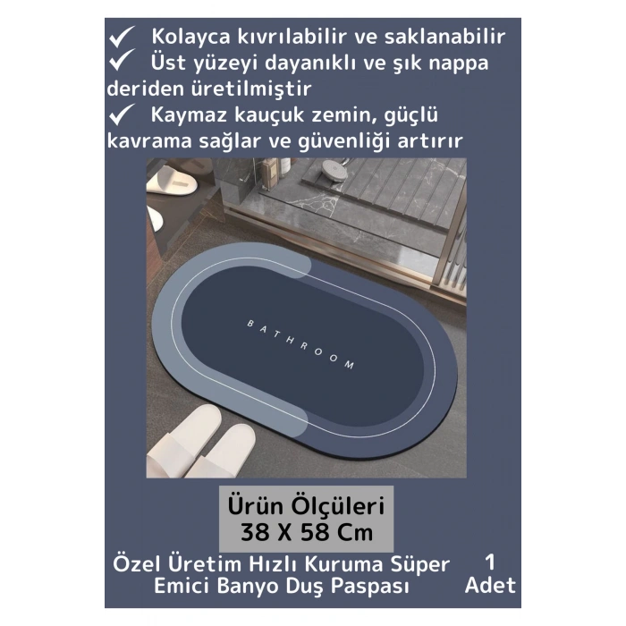 Premium Üretim Nano Teknoloji Kaymaz Kauçuk Süper Hızlı Emici Kuruma Nappa Deri Banyo Duş Paspası
