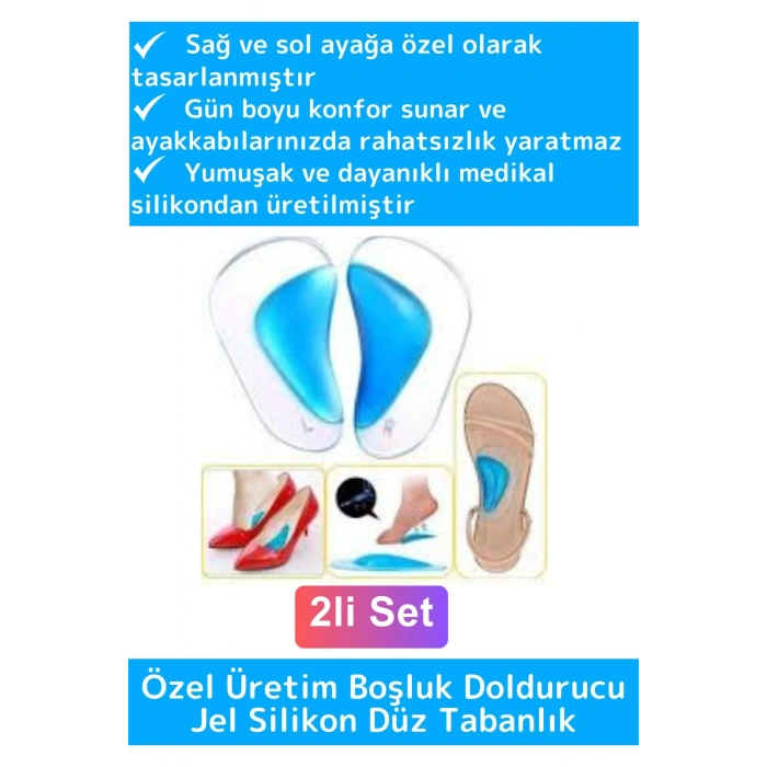 Premium Ergonomik Anatomik Boşluk Doldurucu Jel Düz Tabanlık Ark Destekli Silikon Ayak Tabanlığı 2li