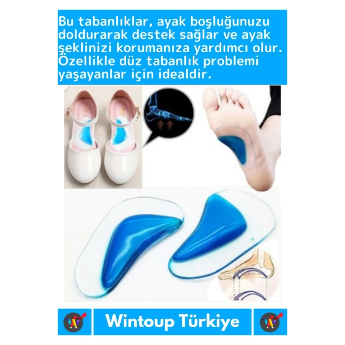 Premium Ergonomik Anatomik Boşluk Doldurucu Jel Düz Tabanlık Ark Destekli Silikon Ayak Tabanlığı 2li
