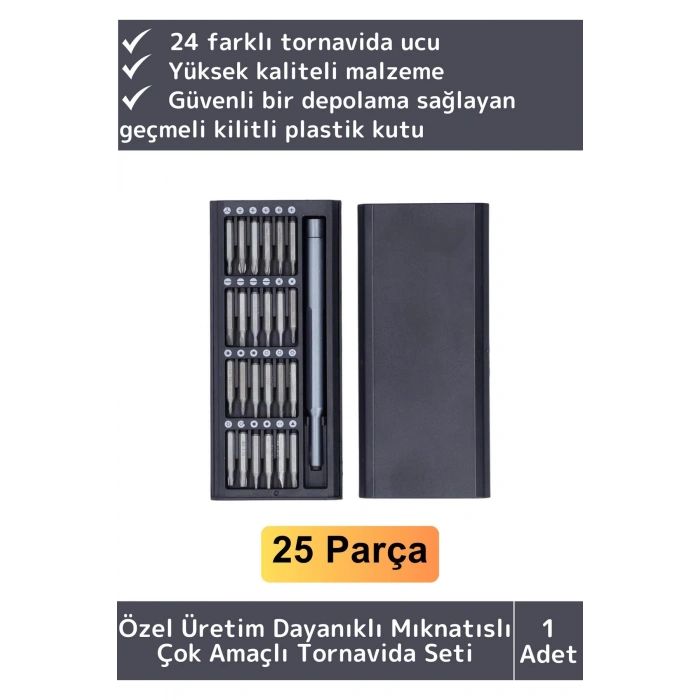 Premium Dayanıklı Mıknatıslı Saat Gözlük Elektronik Taşınabilir Mini Kutulu 25 Parça Tornavida Seti
