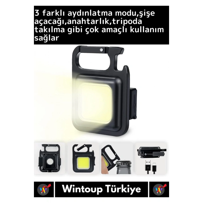 Premium USB Şarjlı 3 Mod Açacaklı El Feneri Mıknatıslı 1000 Lümen Cep Boy LED Anahtarlık