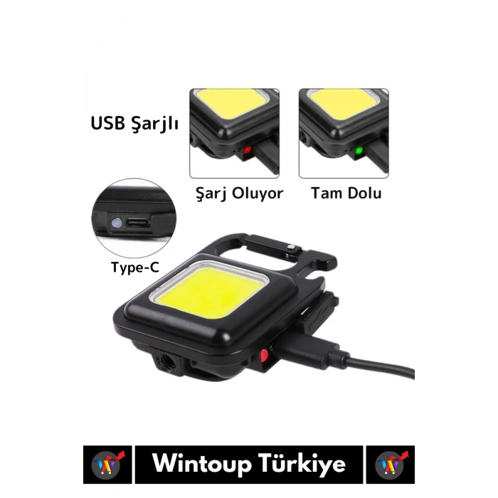 Premium USB Şarjlı 3 Mod Açacaklı El Feneri Mıknatıslı 1000 Lümen Cep Boy LED Anahtarlık