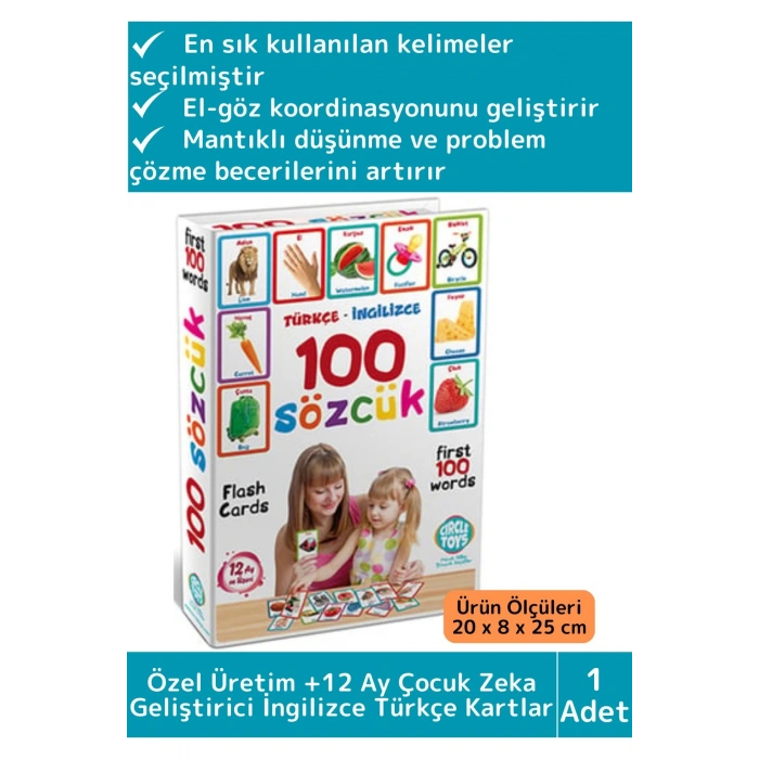Özel Üretim Çocuk Hafıza Zeka Koordinasyon Geliştirici Eğitici İngilizce Türkçe İlk 100 Sözcük Kart