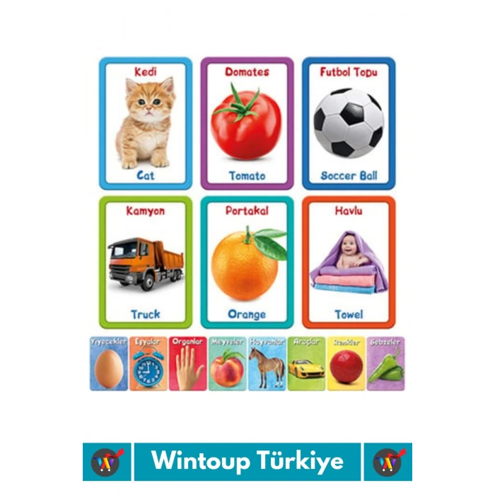 Özel Üretim Çocuk Hafıza Zeka Koordinasyon Geliştirici Eğitici İngilizce Türkçe İlk 100 Sözcük Kart