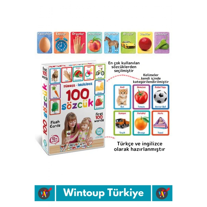 Özel Üretim Çocuk Hafıza Zeka Koordinasyon Geliştirici Eğitici İngilizce Türkçe İlk 100 Sözcük Kart