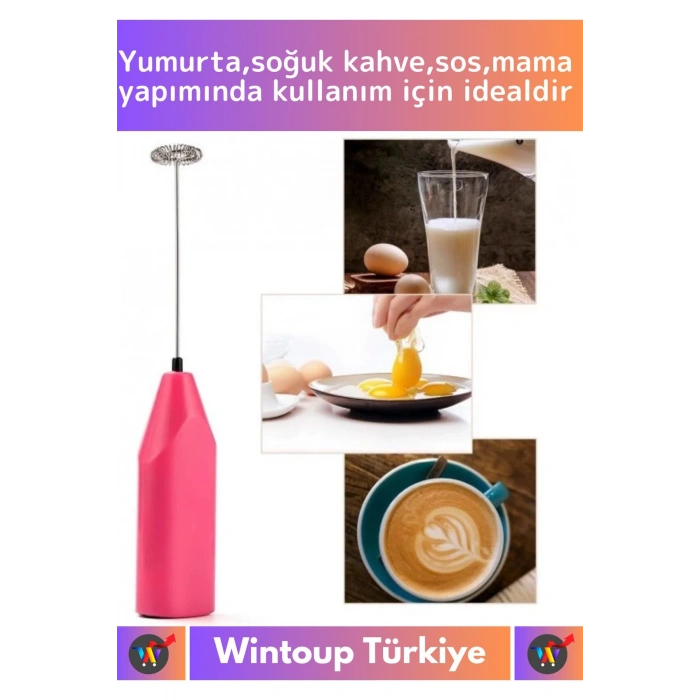 Özel Çelik Uçlu Pilli Soğuk Kahve Süt Köpürtücü Sos Krema Mama Yumurta Çırpıcı Mini Mikser Mixer