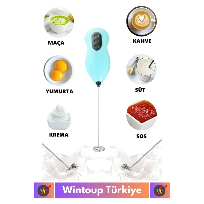 Özel Çelik Uçlu Pilli Soğuk Kahve Süt Köpürtücü Sos Krema Mama Yumurta Çırpıcı Mini Mikser Mixer