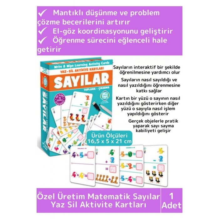 Premium Eğitici El Göz Koordinasyon Zeka Geliştirici Matematik Sayılar Yaz Sil Aktivite Kartları
