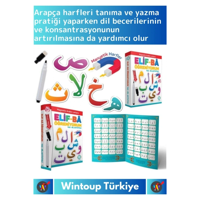 Premium Zeka Geliştirici Eğitici Elif-Bâ Öğreniyorum Yaz-Sil Manyetik Arapça Harfler Arabic Letters