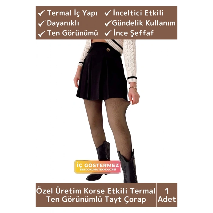 Premium Toparlayıcı Korse Etkili Esnek Sıcak Tutan Peluş İçli Termal Ten Görünümlü Tayt Çorap