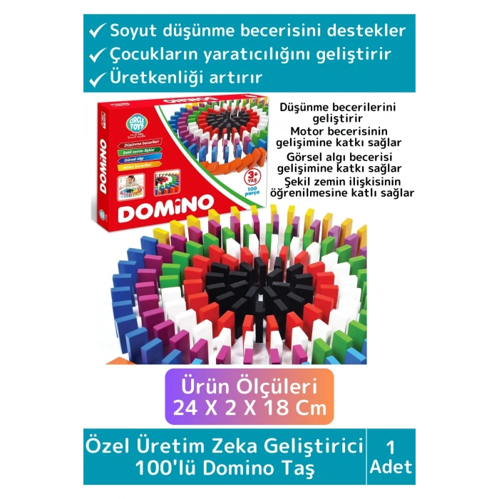 Premium Eğitici El Göz Koordinasyonu Zeka Üretkenlik Merak Keşif Geliştirici 100lü Domino Taş