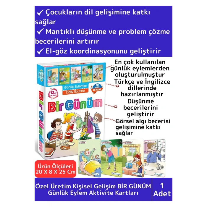 Premium Eğitici Zeka Dil Geliştirici Kişisel Gelişim Çocuk Bir Günüm Eylem Resimli Aktivite Kartları