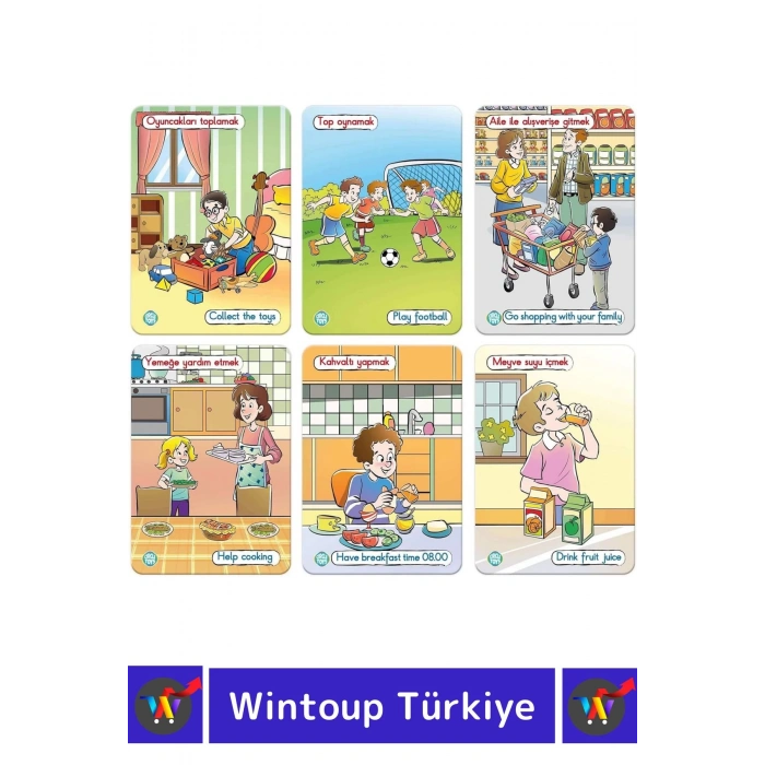 Premium Eğitici Zeka Dil Geliştirici Kişisel Gelişim Çocuk Bir Günüm Eylem Resimli Aktivite Kartları