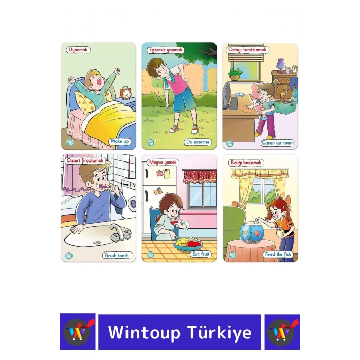 Premium Eğitici Zeka Dil Geliştirici Kişisel Gelişim Çocuk Bir Günüm Eylem Resimli Aktivite Kartları