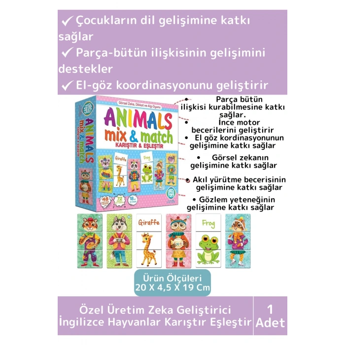 Premium Eğitici Zeka Dil Geliştirici Çocuk El Göz Koordinasyon Animals Mix & Match Karıştır Eşleştir