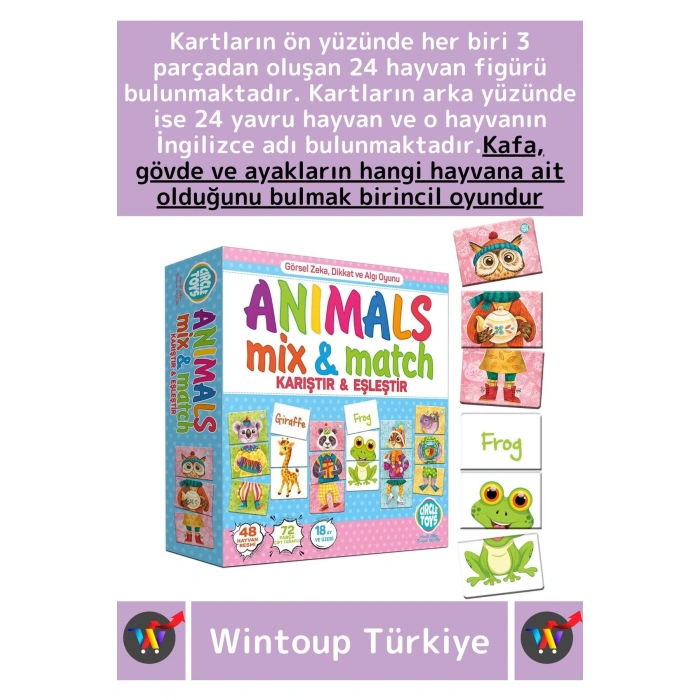 Premium Eğitici Zeka Dil Geliştirici Çocuk El Göz Koordinasyon Animals Mix & Match Karıştır Eşleştir