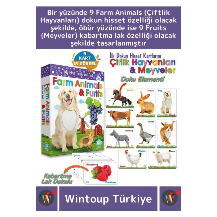 Premium Eğitici Görsel Algı Dil Öğrenme Eğlenceli Öğrenme Dokun Hisset Çiftlik Hayvanları&Meyveler