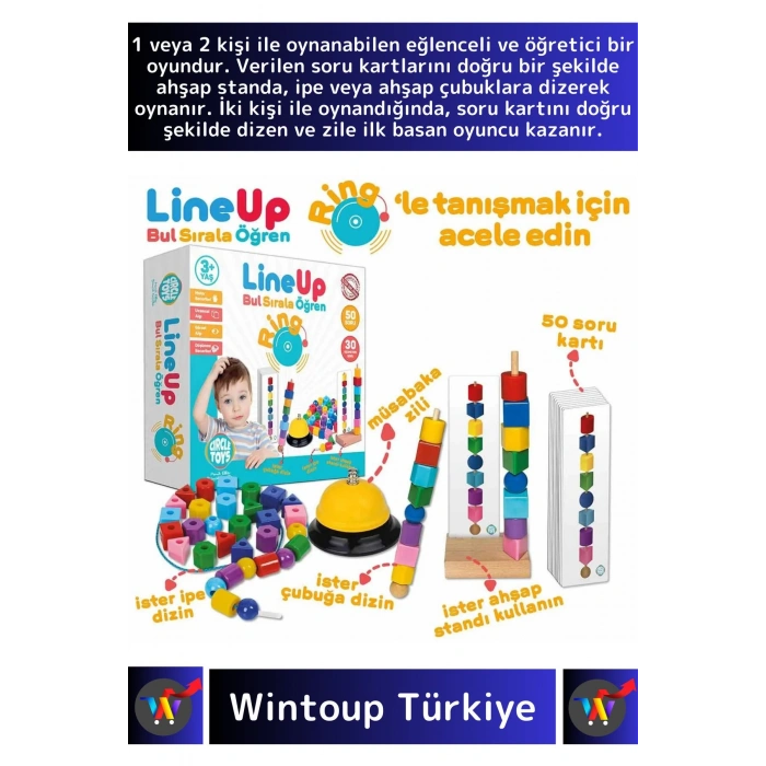 Premium Görsel Algı Dikkat Zeka Geliştiren Eğlenceli Zilli İpe Çubuğa Boncuk Şekil Dizme Oyunu