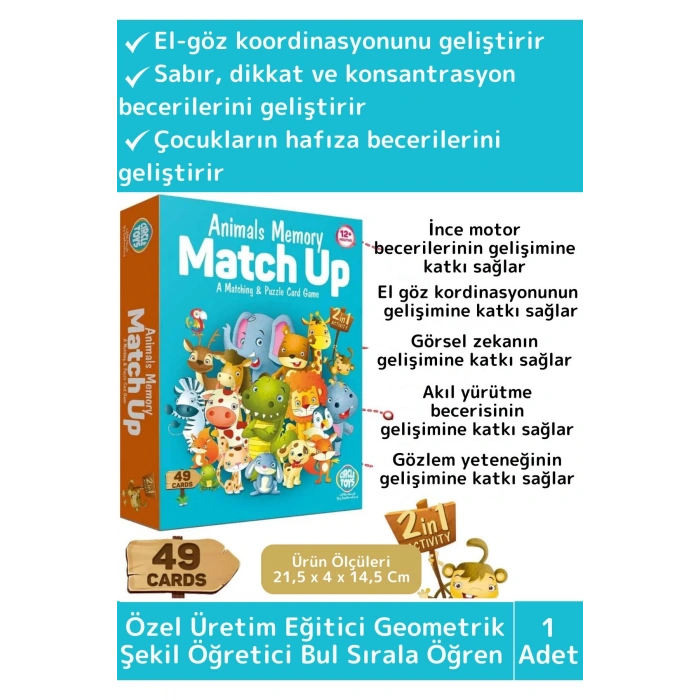 Premium Eğitici Zeka Geliştirici Çocuk El Göz Koordinasyonu Animals Memory Match Up Oyun