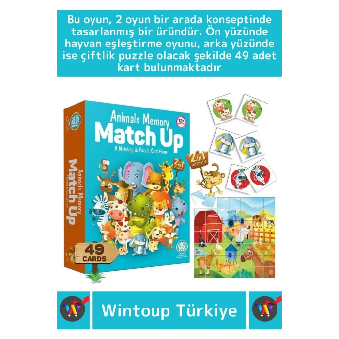 Premium Eğitici Zeka Geliştirici Çocuk El Göz Koordinasyonu Animals Memory Match Up Oyun