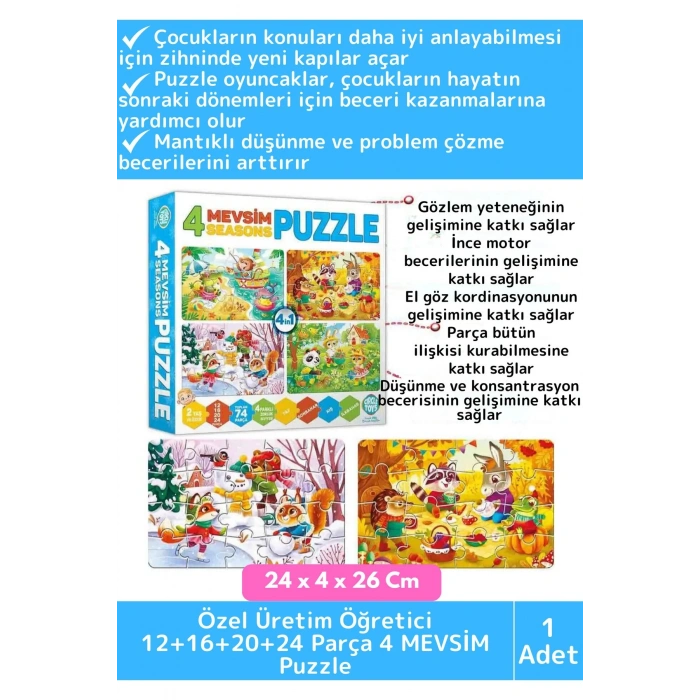 Premium Eğitici Zeka El Göz Koordinasyon Geliştirici Çocuk 12 + 16 + 20 + 24 Parça 4 MEVSİM Puzzle